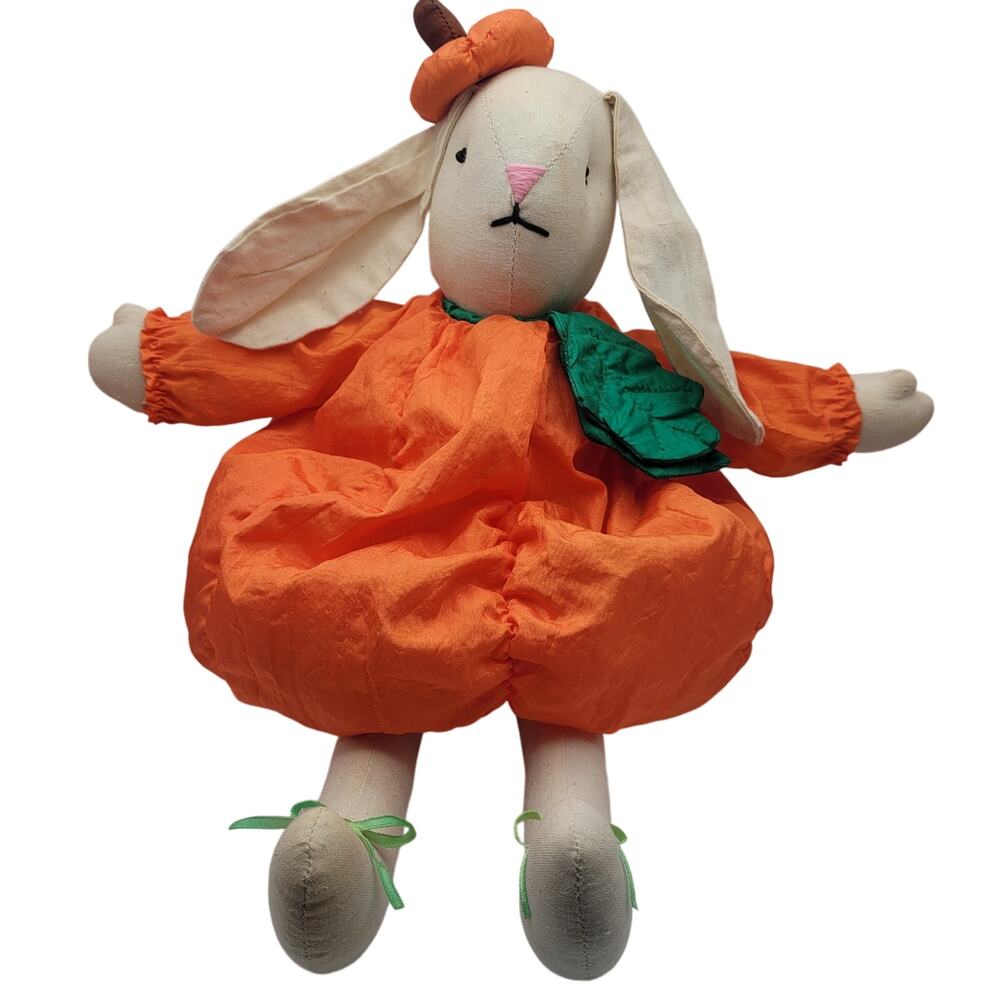 Vintage Fall Halloween Bunny Rabbit Doll Pumpkin Costume Puffy Plush Decor